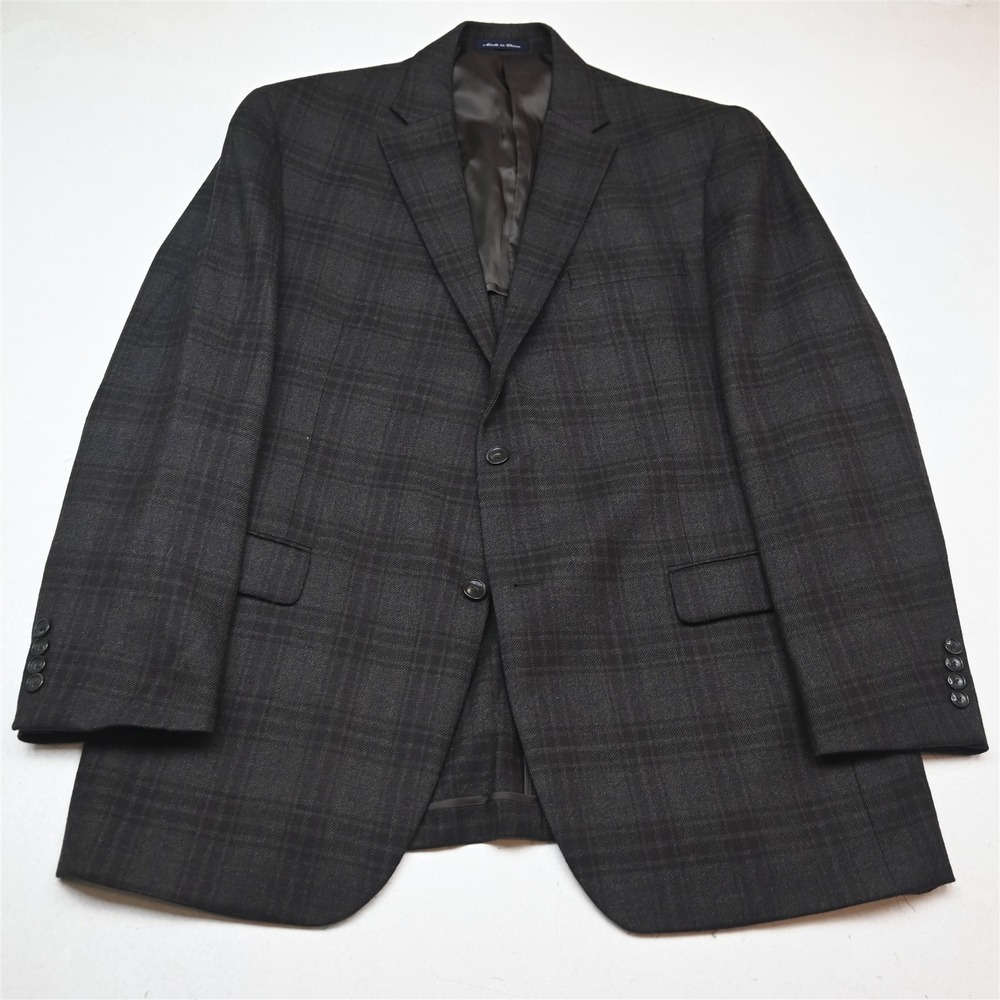 Austin Reed 46L Brown Plaid 100% Lambswool Flannel Soft Shoulder Blazer
